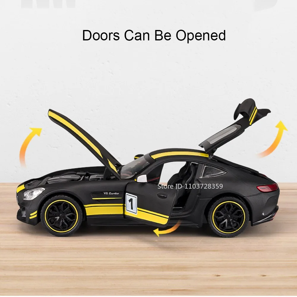 1:24 Scale GTR Miniature Sports Car Toy Model Alloy Diecast Supercars Sound Light Doors Opened Pull Back Festival Gifts for Kids
