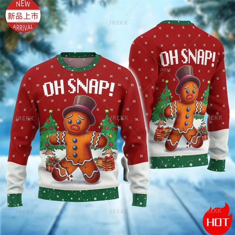 3D Cookie Gingerbread Print Sweater, Gingerbread Sweatshirt, Cookie Ugly Christmas Sweater Women Mens Funny Christmas