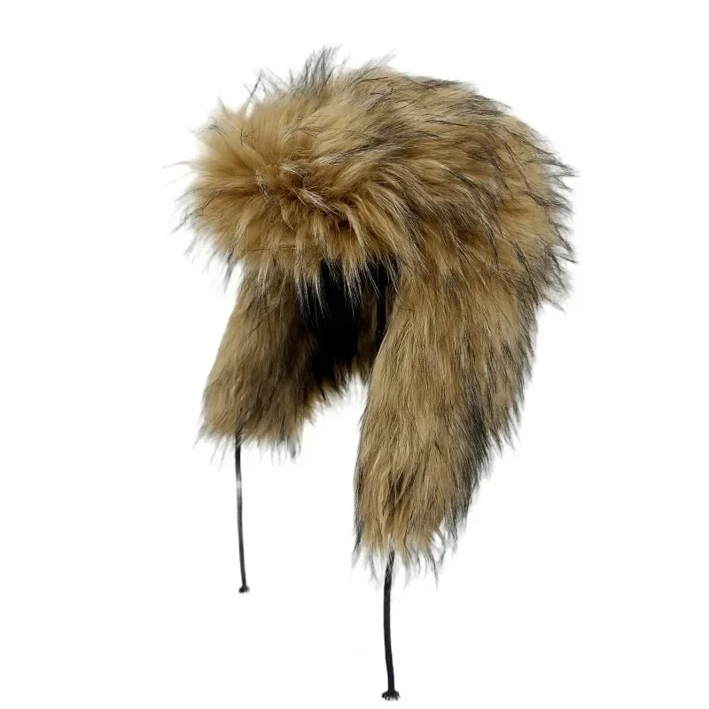 Fashion Fluffy Popular Russian Female Round Cap Faux Fur Hats Winter Hats For Women Faux Raccoon Fur Beanies Faxu Fox Bomber Hat