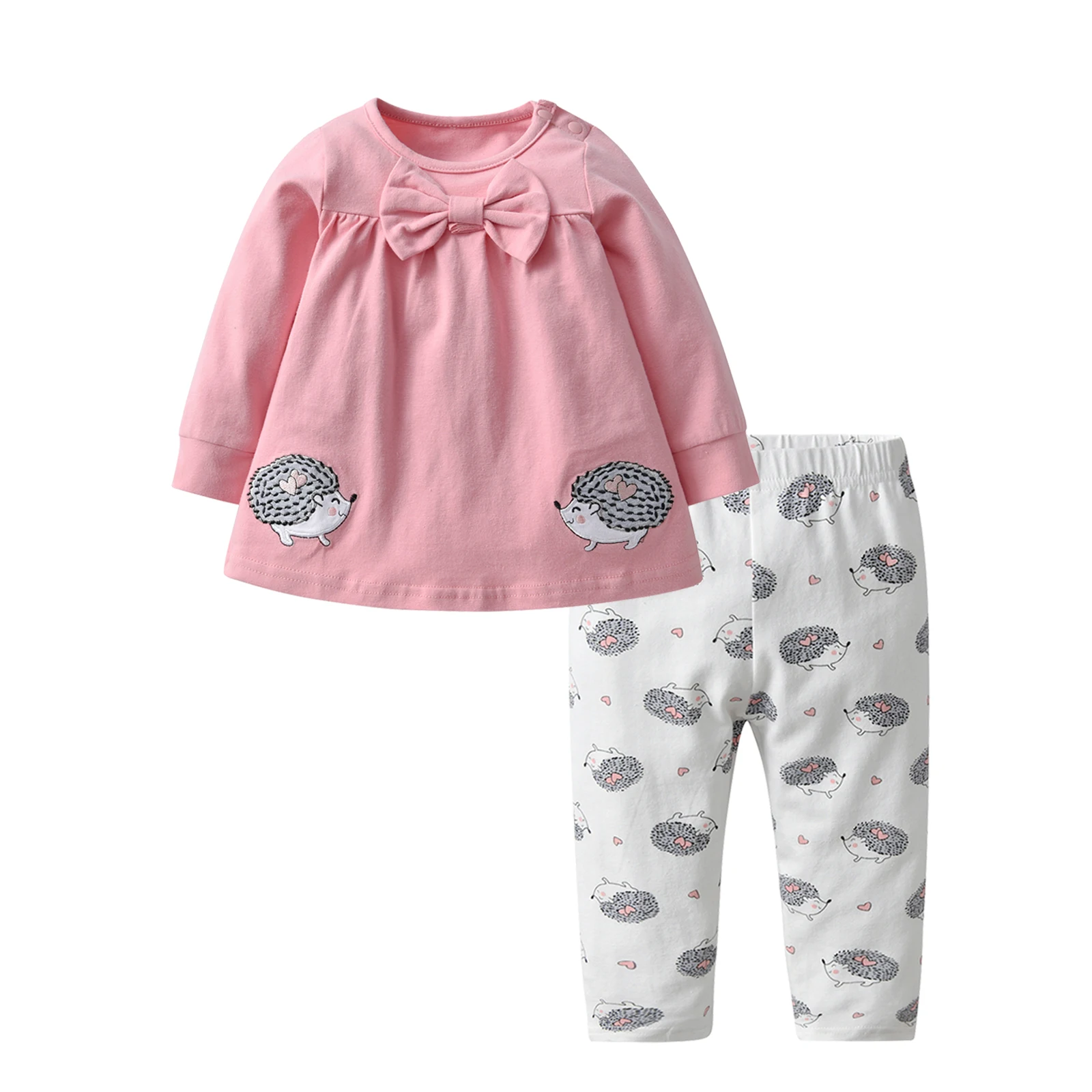 Newborn Baby Girl Cute Long Sleeve Clothes Set for 0-4 Years Toddler Girls Thin Cotton Long Sleeve Top with Bow and Pants Outfit