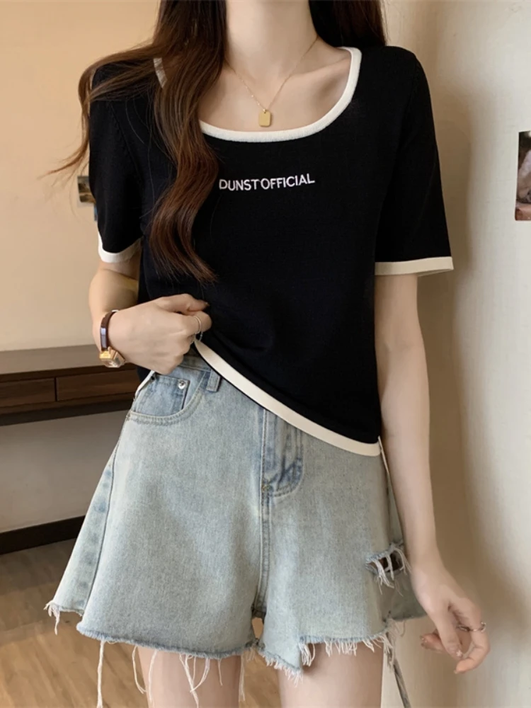 アイスシルク半袖 Tシャツ女性の夏の新しい大きいサイズのベースシャツふくよかな姉妹痩身お腹カバーショルダー U ネックトップ 1