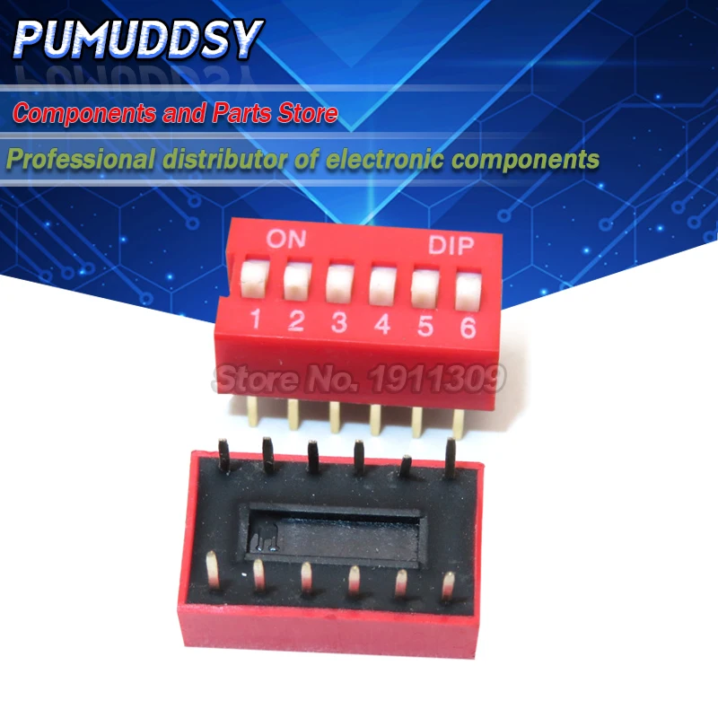 10PCS DIP Switch 6 bit Way 2.54mm Toggle Switch Red Snap Switch Wholesale Electronic