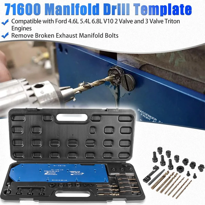 71600 Manifold Template for FORD 4.6L, 5.4L & 6.8L V10 2 Valve and 3 Valve Triton Engines, Remove Broken Exhaust Manifold Bolts