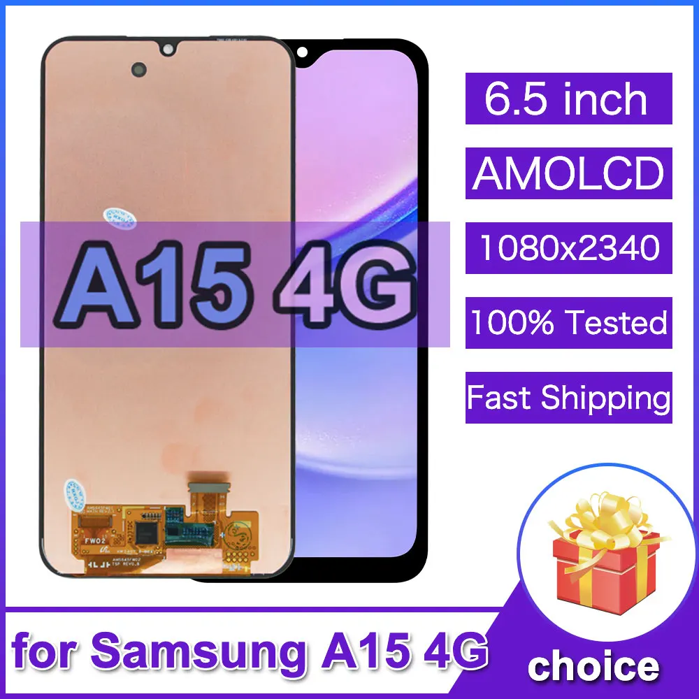 Super AMOLED LCD for Samsung Galaxy A15 4G LCD Display Touch Screen Digitizer Assembly for Samsung A15 A155 Screen with Frame