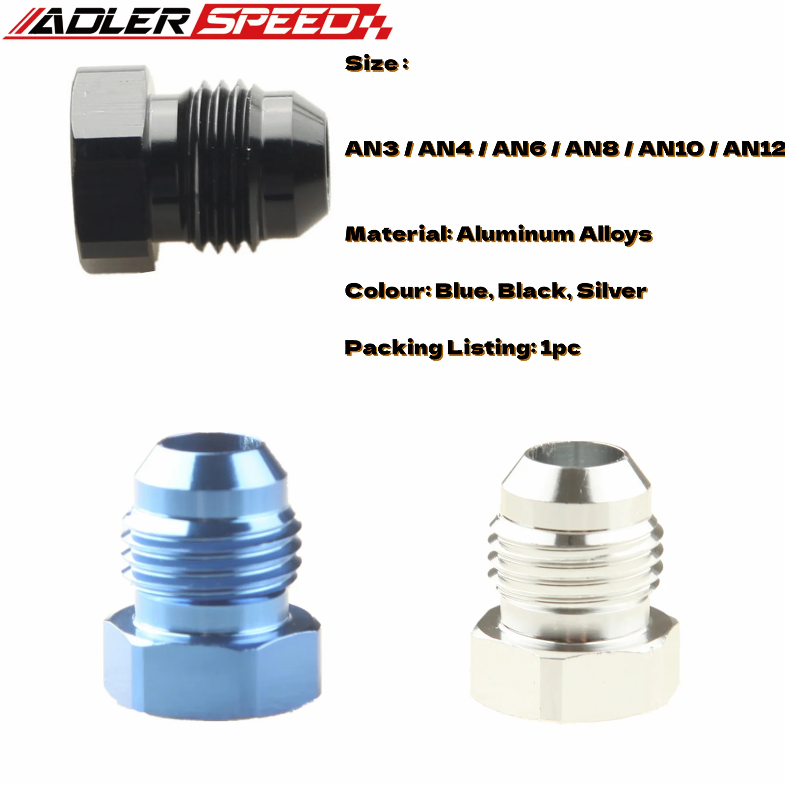 

AN3 AN4 AN6 AN8 AN10 AN12 Male Flare Plug Fitting Aluminum AN Plug Black / Blue / Silver