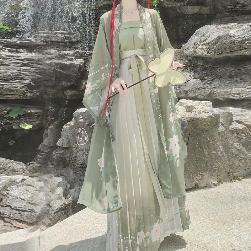 Hanfu Women Chinese Traditional Dress Cosplay Costume Ancient Song Dynasty Hanfu Dress Spring Summer 3pcs Green Sets Plus Size