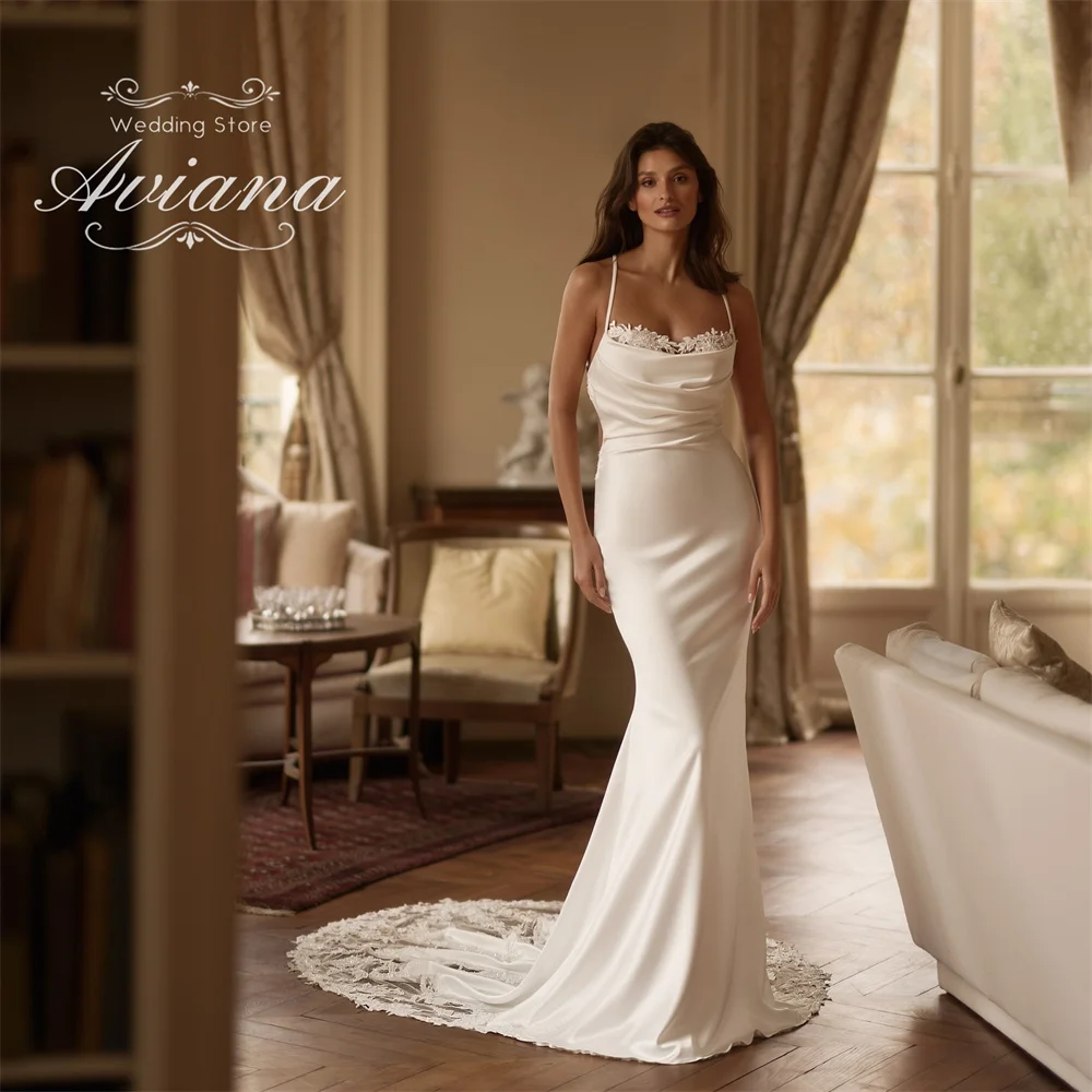 

Aviana Customized Spaghetti Strap Sleeveless Mermaid Lace Merbroidery Wedding Dress Sweetheart Sweep Train Floor Length 2025