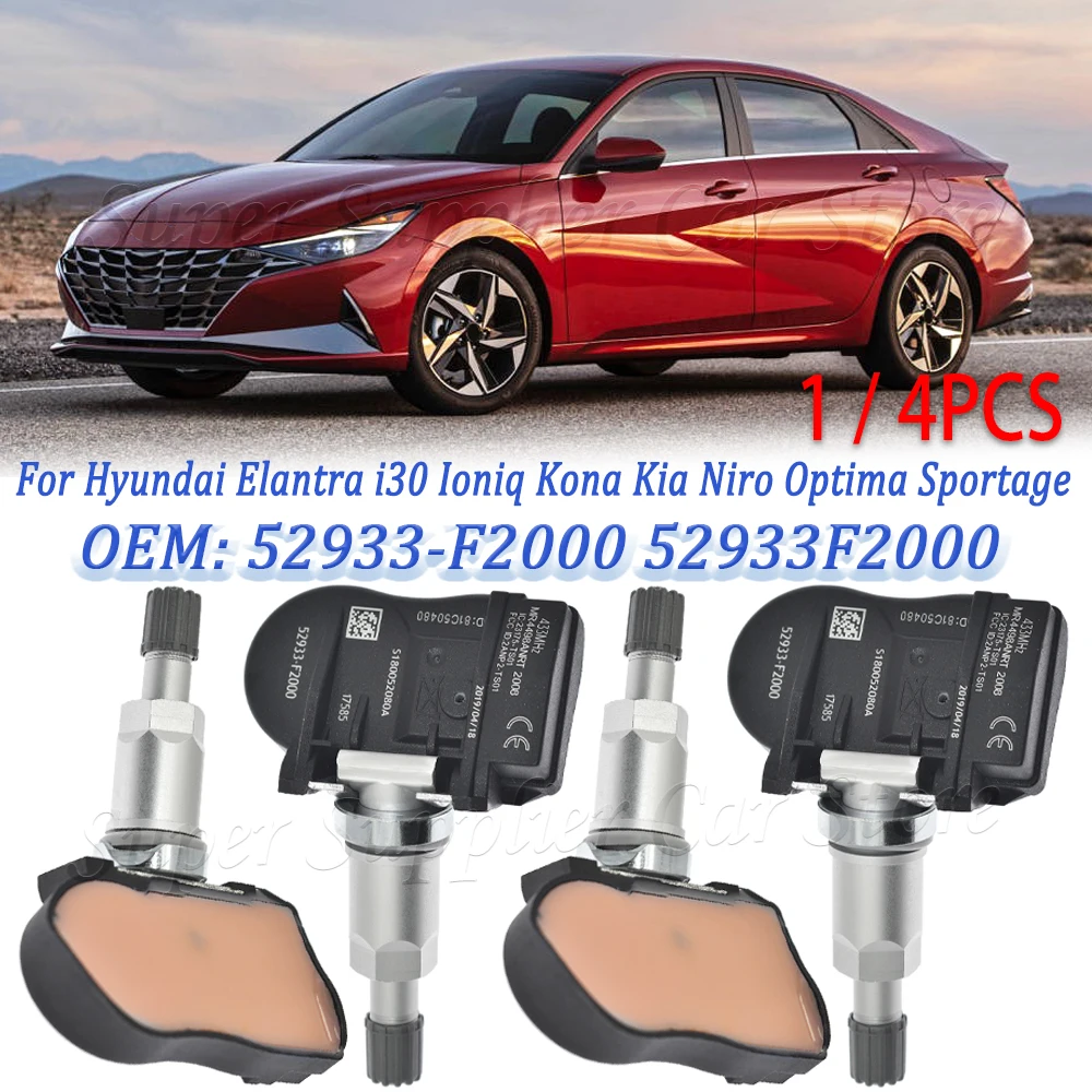 

Для Hyundai Elantra i30 Ioniq Kona Kia Niro Optima Sportage автомобильный датчик давления в шинах TPMS 433 МГц 1/4 шт. 52933-F2000 52933F2000
