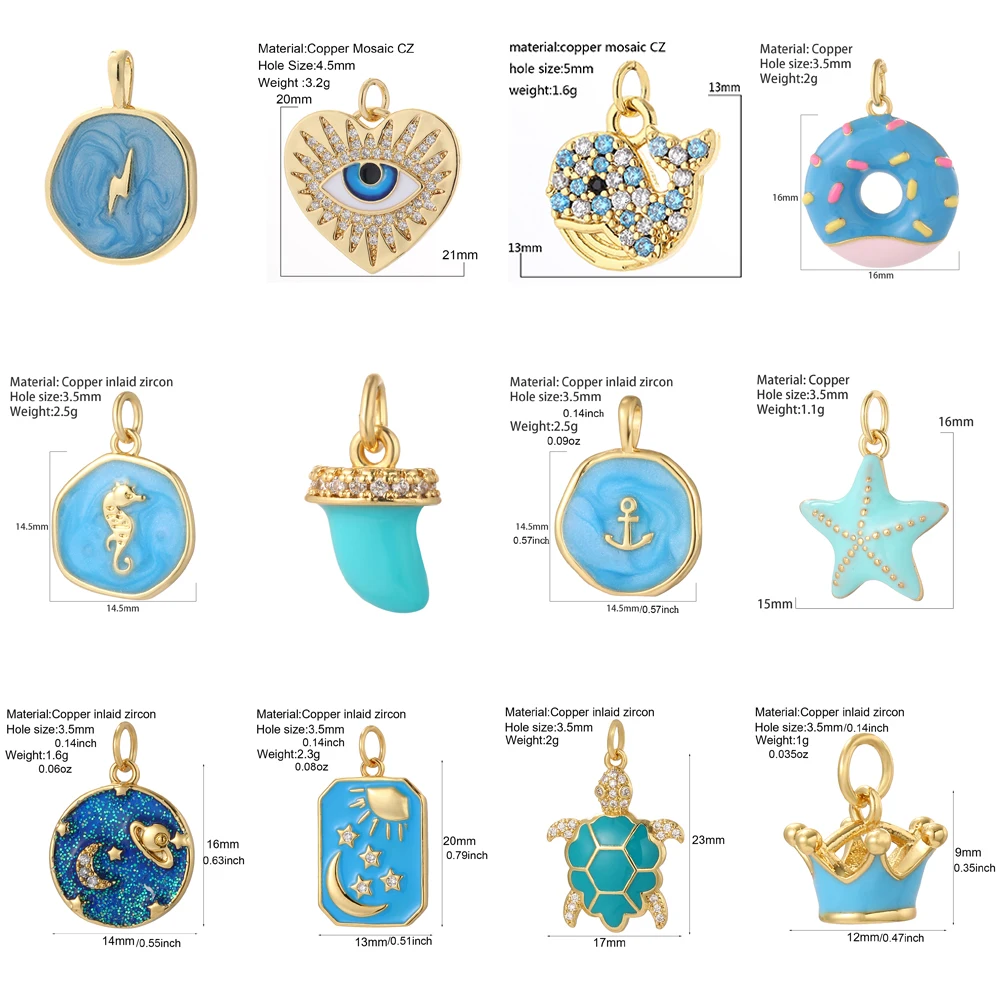 Starfish Heart Charms for Jewelry Making Supplies Diy Earrings Necklace Bracelet  Evil Blue Eye Gold Color Moon Charm Dijes