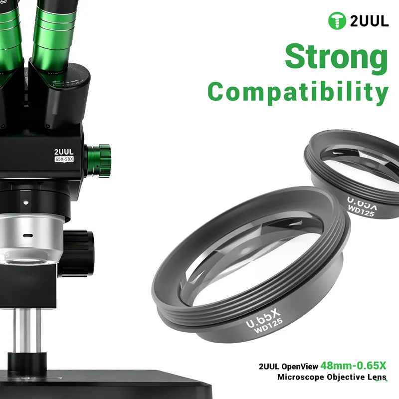 2UUL MS06 0.65X OpenView Objective Lens 48mm Thread Non?Blocking Light for Phone PCB BGA Soldering Repair Stereo Microscope Lens