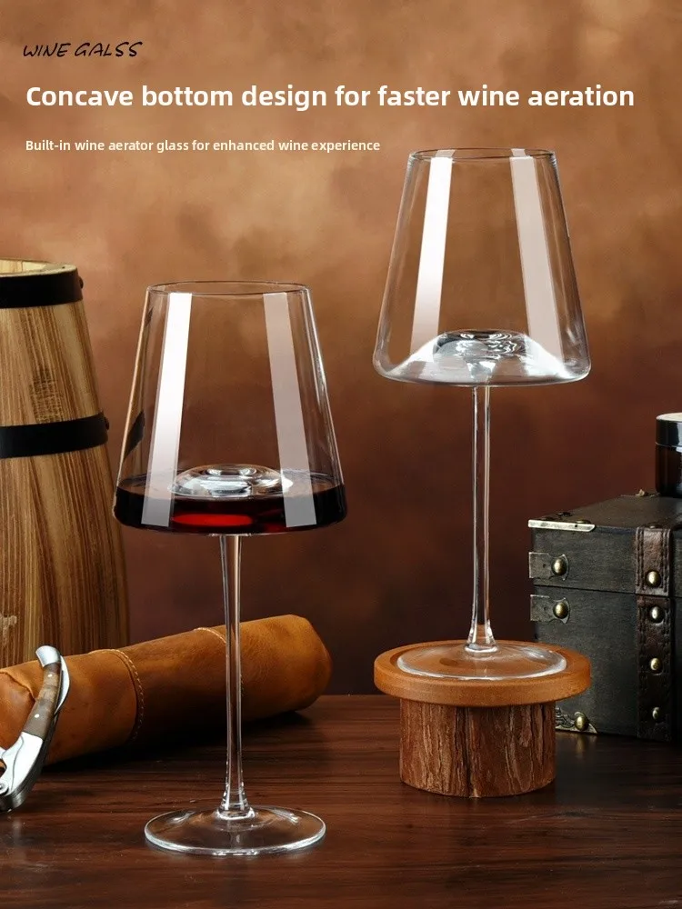 Luxury Crystal Wine Glasses Set with Stand Concave Bottom High Foot Red Wine Glasses Vintage Style Easy to Clean Portable Eur...