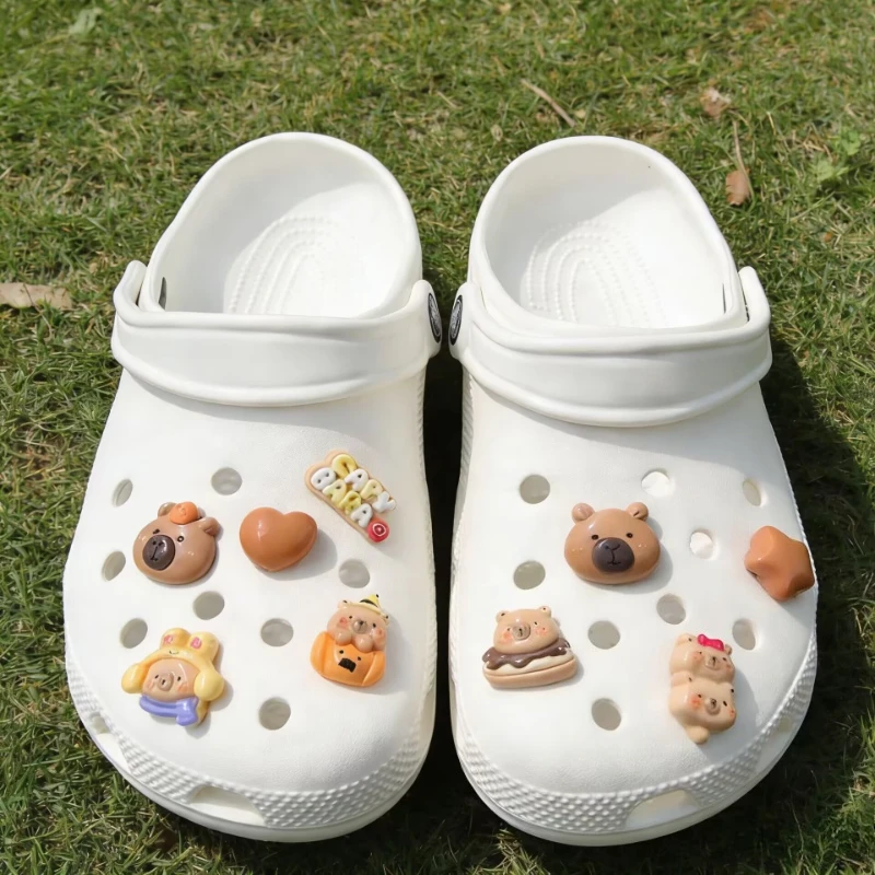9PCS 3D Capybara Cartoon Shoe Charms Cute Anime Flower Decorations for Clogs Sandals DIY Party Christmas Gifts