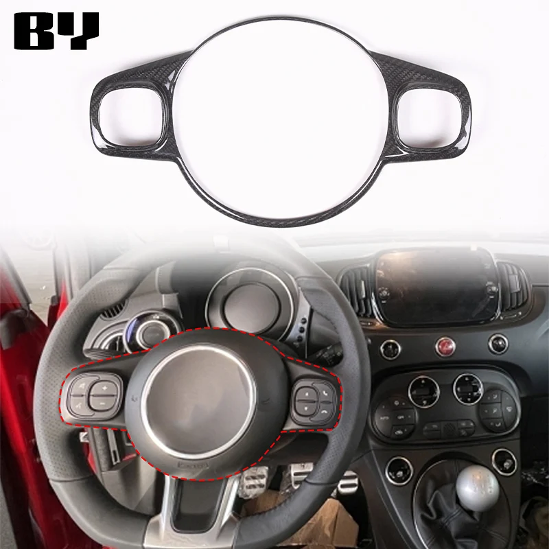 

real carbon fiber For Fiat 500 595 2022 car steering wheel button frame decorative panel interior modification accessories