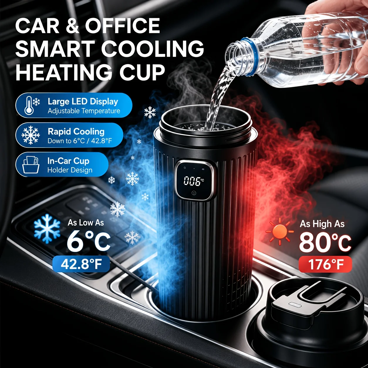 Smart Water Bottle Tracker - แก้วทำความเย็นและทำความร้อนสำหรับรถยนต์แบบพกพา 6 ชิ้น ° ซี แรพิด