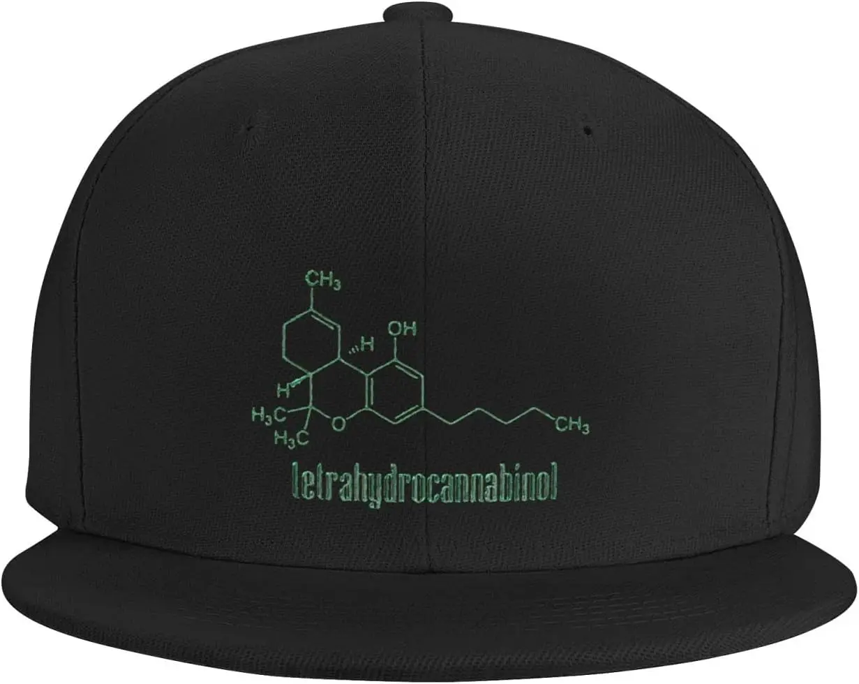 

Snapback Hat THC-Molecule-Weed-Cannabis Trucker Hat Hip Hop Classic Plaid Flat Baseball Cap Black