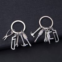 Chic Design Keychains for Dad Father's Day Gift Mini Zinc Alloy Hammer Screwdriver Wrench Tools Set Pendant for Keys Holder Ring