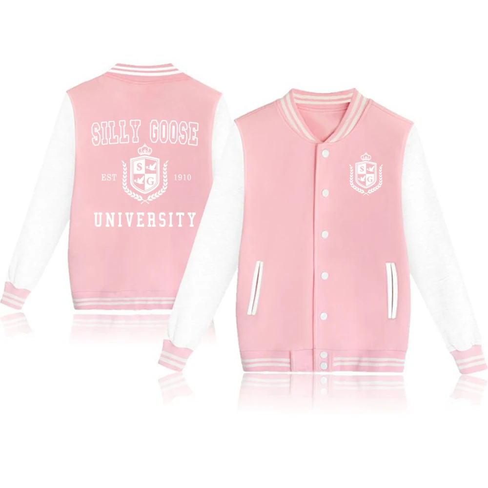 Silly Goose University Baseball Jacket Trendy Preppy Graphic Hoodie Sweatshirts Gift