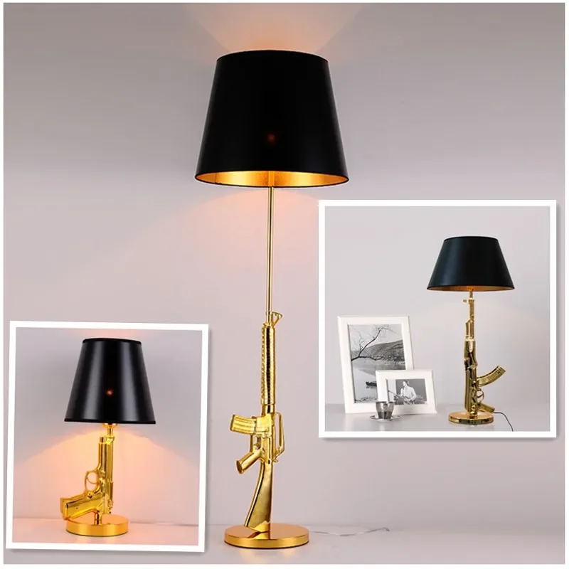 

Gun table shaped desk lamp, modern chrome plated lamp designer AK47 bedroom living room bar study lounge decorative lamp