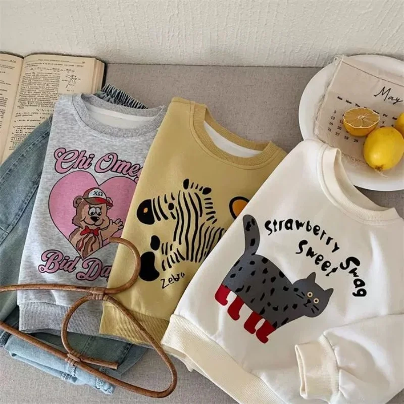 

2026 Autumn New Children Sweatshirt Boys Girls Cartoon Print Pullover Cotton Kids Long Sleeve Casual Sweatshirt Baby Loose Tops