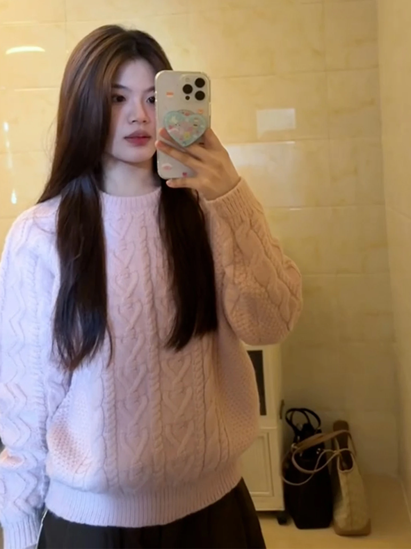 Lose Gestrickte Pullover frauen Herbst Winter Neue Sle Sanfte Aosphäre Blumenmuster runde Ne Pullover Strickwaren Top