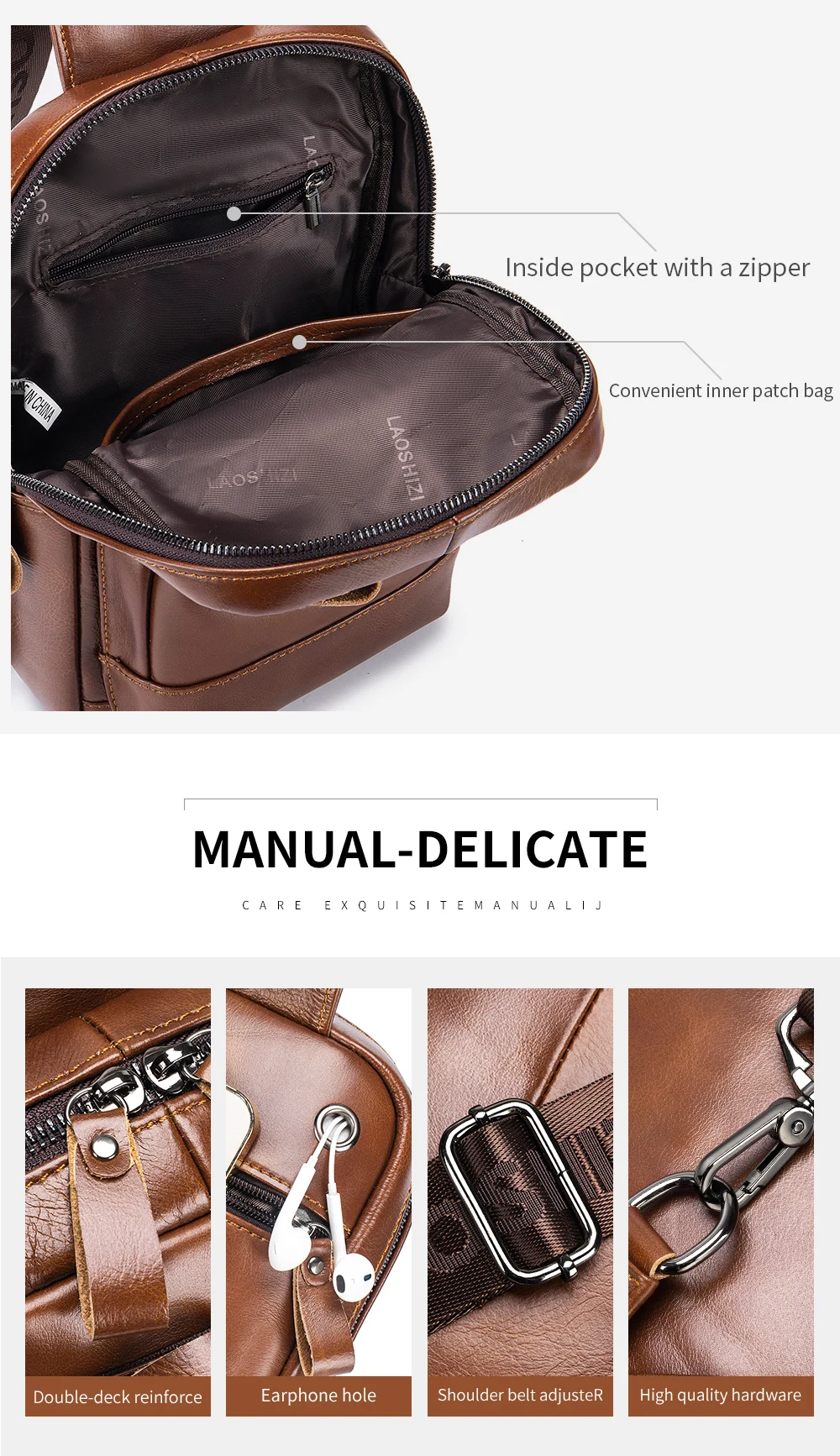 Steel Lion Herren-Brusttasche aus echtem Leder, großes Fassungsvermögen, vorne, Kartensteckplatz, Stifthalter, Tablet-Hülle, einzelne Schulter-Crossbody-Tasche – Detail 6