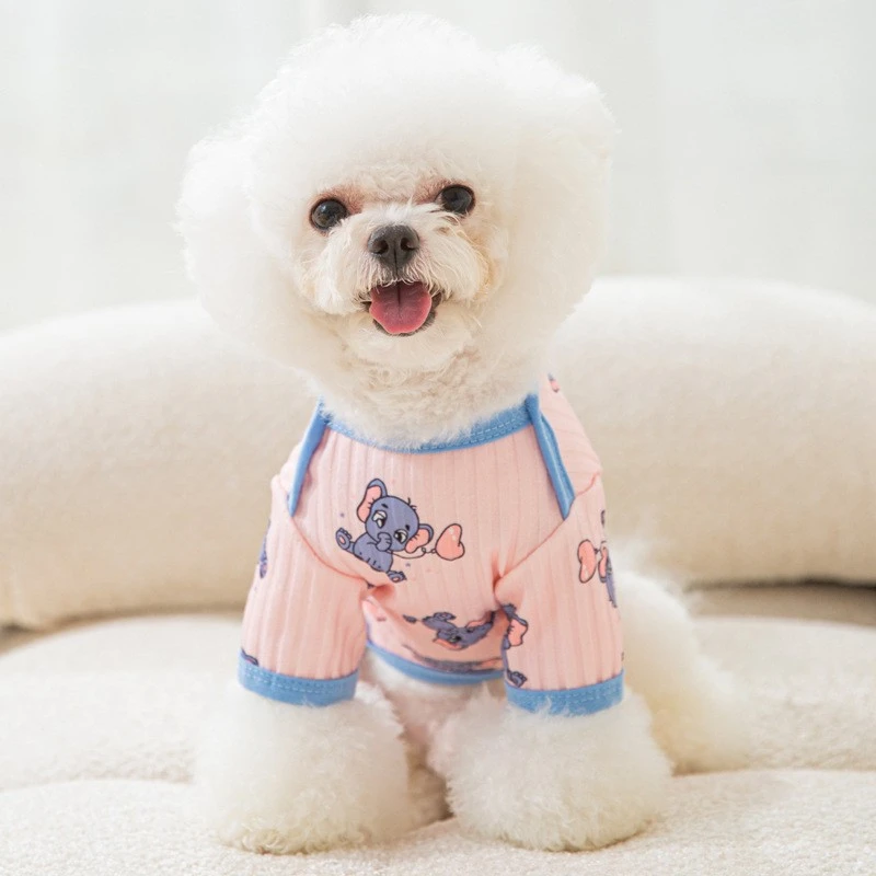 Spring Autumn Clothes for Small Dogs Bottoming Shirt Cartoon Print Pet Cat Vest Bomei Yorkshire Breathable Cotton Puppy Clothing