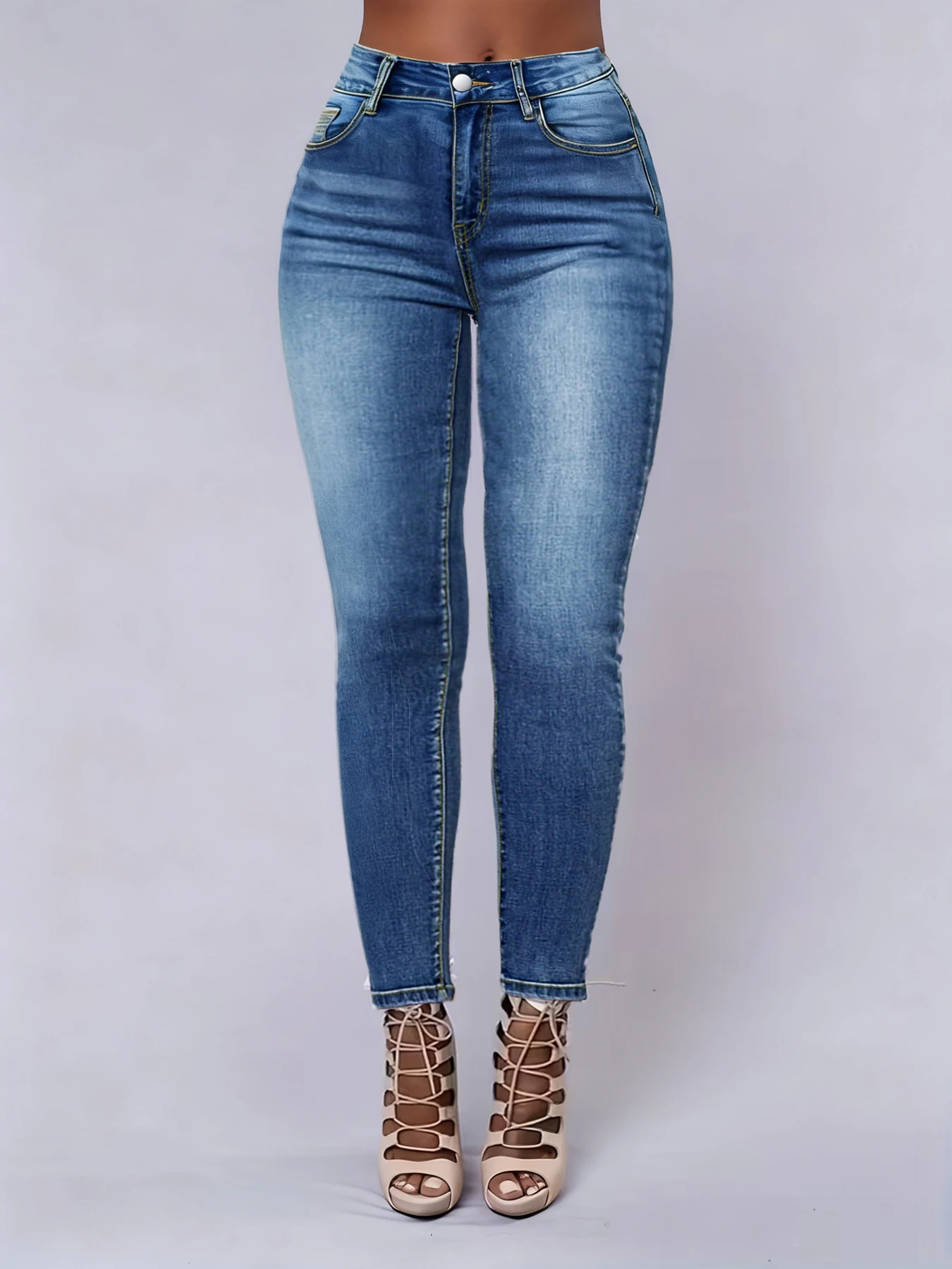 

Женские джинсы больших размеров с завышенной талией, темно-синие эластичные джинсы узкого кроя, удобные женские узкие джинсы больших размеров.