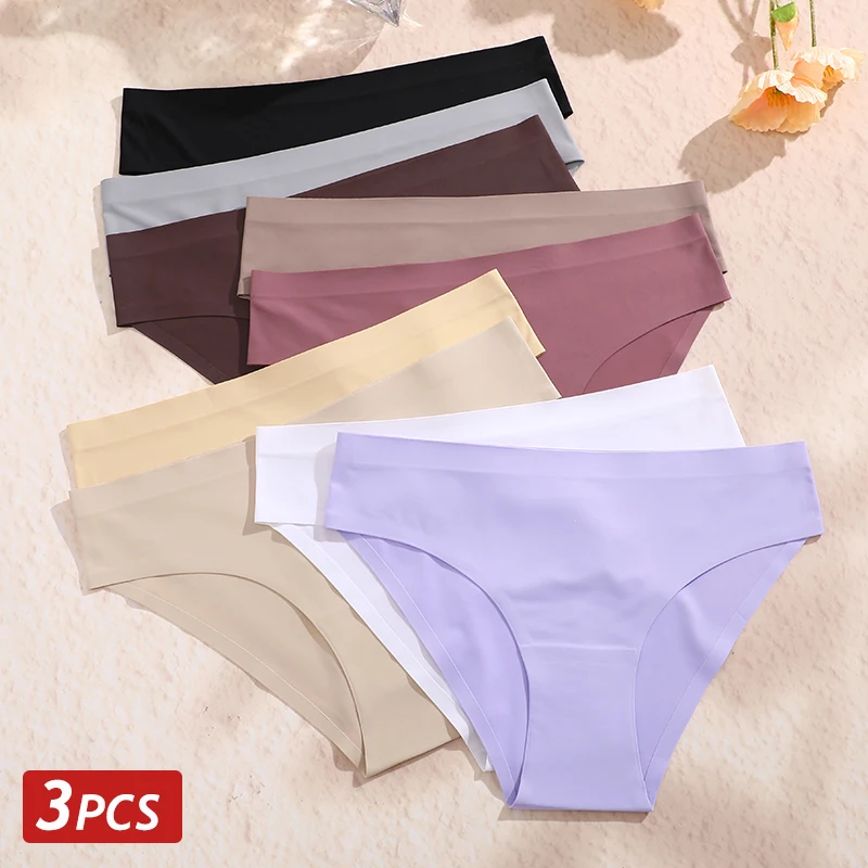 3PCS Seamless Ice Silk Panties for Women Sexy Low Rise Briefs Female Ultra Thin…