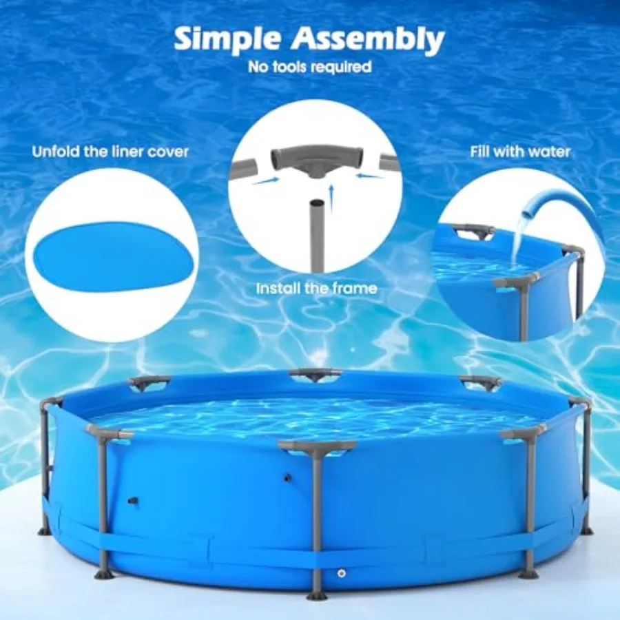 10フィート x 30インチの金属フレーム地上プール、屋外裏庭用ファミリープールセット、耐パンク性生地、排水機能付き