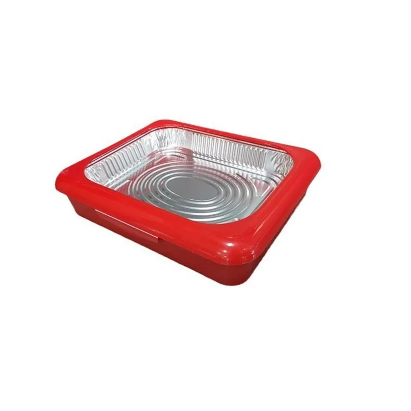 

AB34-2-In-1 Foil Fancy Panz Outdoor Foil Food Storage Box Picnic Plate Fancy Foil Insulated Bowl Tray 2Pc