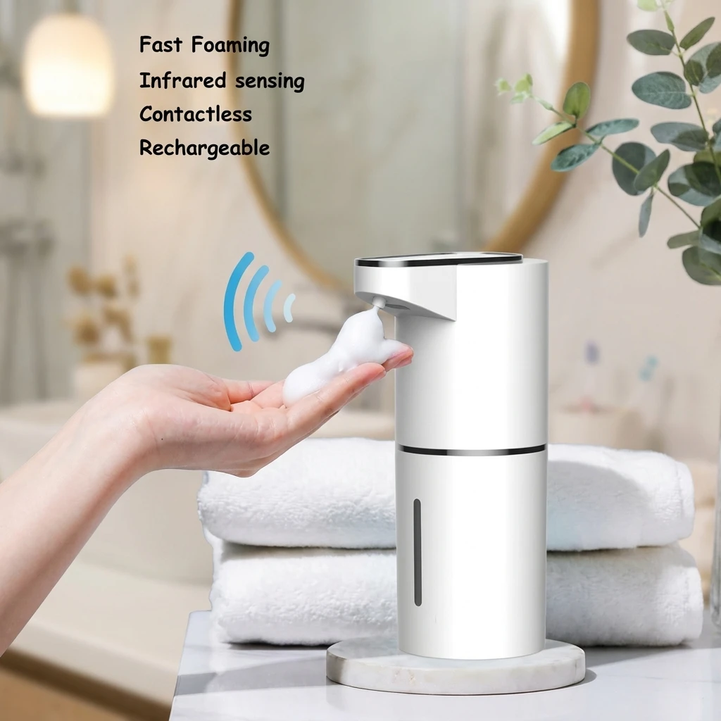 USB-C Rechargeable Touchless Foaming Soap Dispenser, 3 Foam Levels, Wall/Counter Mount, 350ml for Kitchen Bathroom