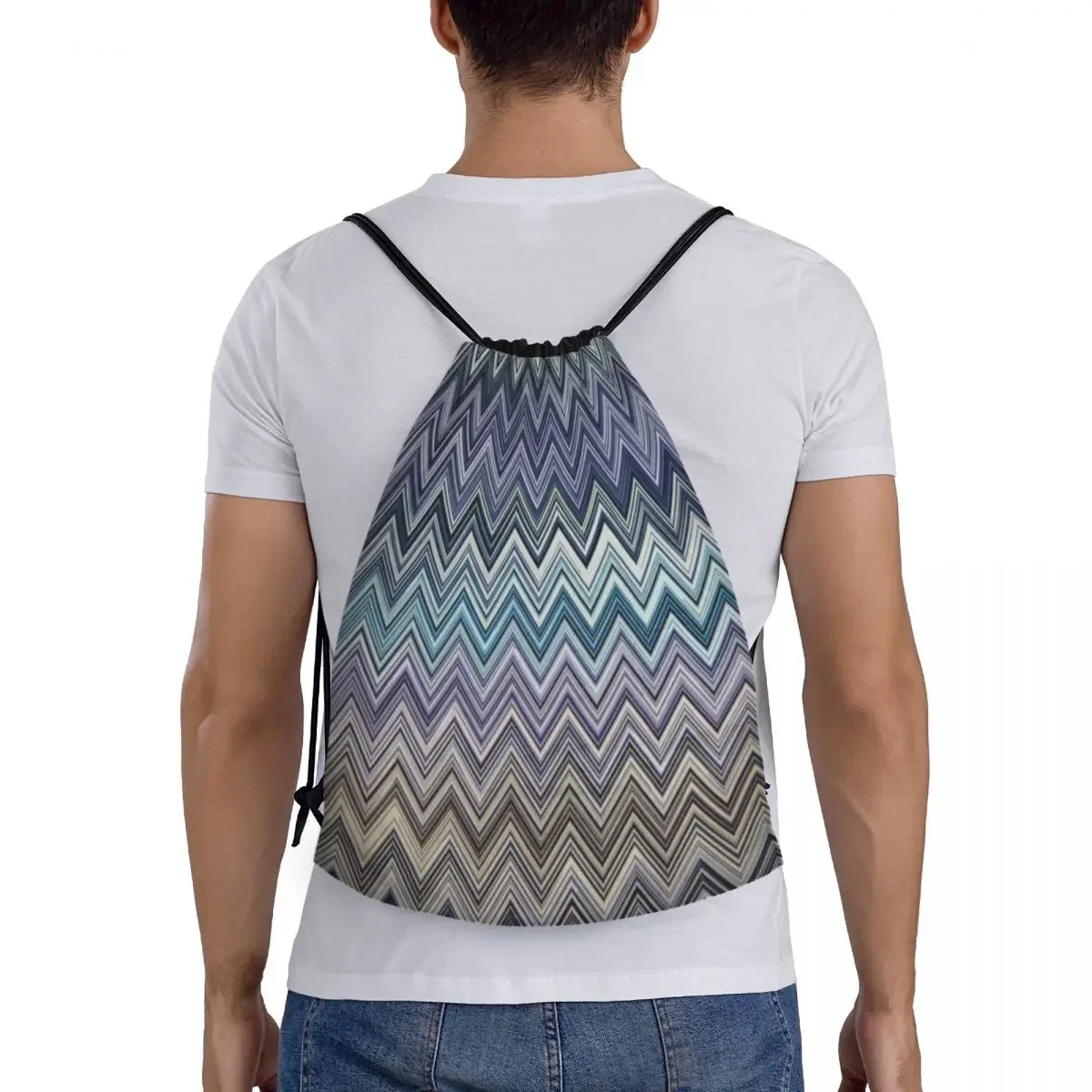 Custom Home Zig Zag Bohemian Drawstring Sacos, Mochilas de Yoga, Boho Pastel Sports Gym Sackpack, homens e mulheres