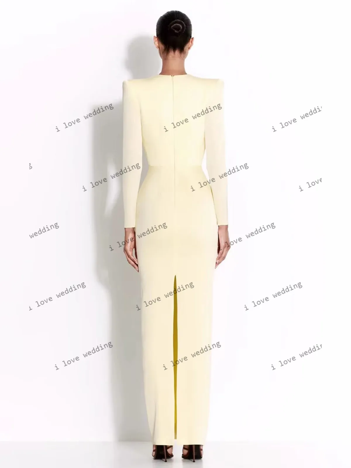 Vestidos de Noche largos con cuello en V profundo de color amarillo claro, vestido de fiesta de boda elegante de sirena de manga larga de satén 2025 para mujer personalizado