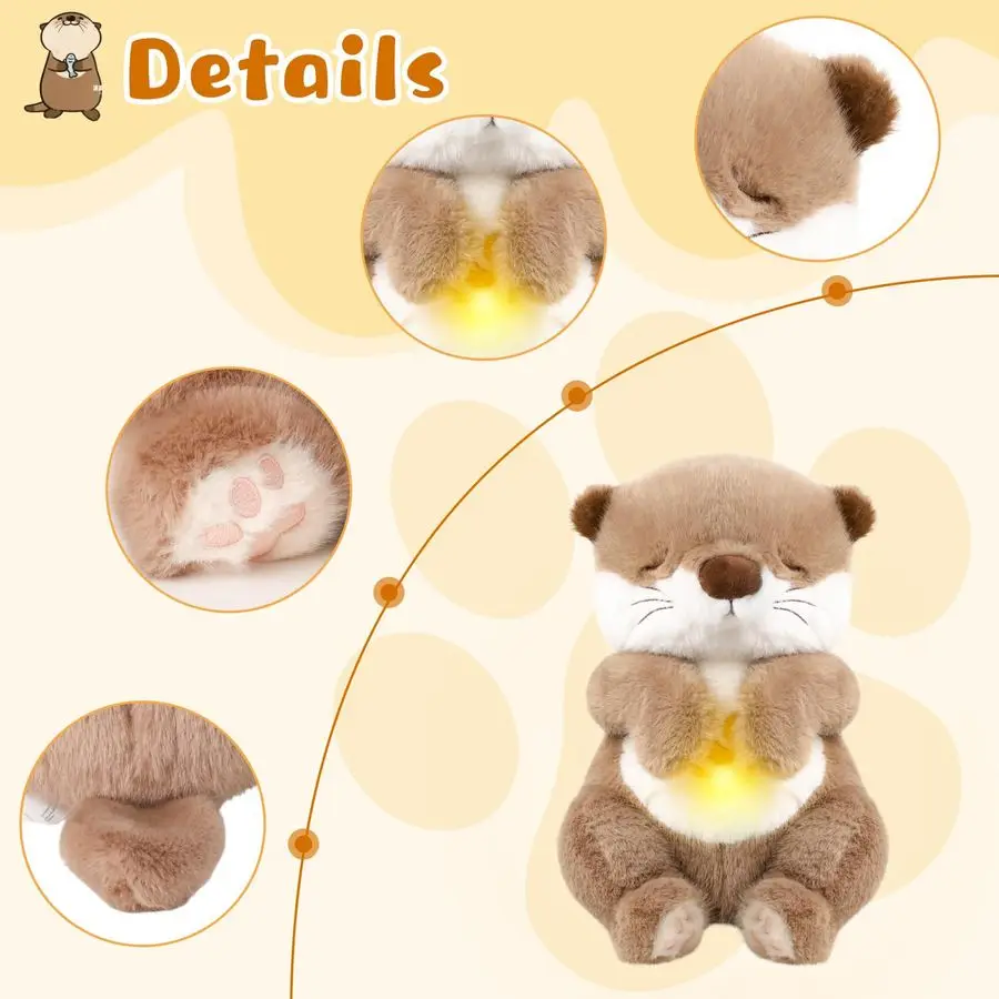 Conforto lontra respiração animal de pelúcia buddyfur animais de estimação reais máquina de som de pelúcia com música, luzes quentes, alívio de ansiedade para crianças a