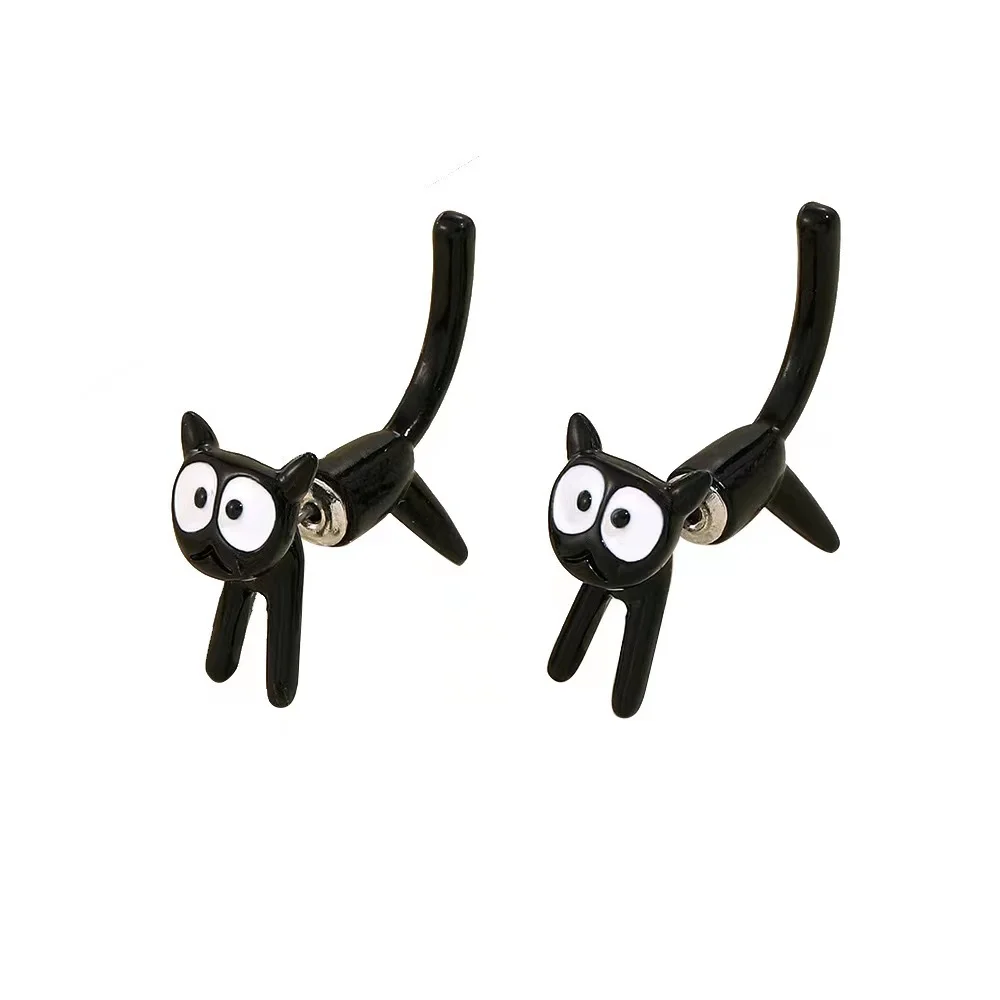 Black Color Cat Design Earrings Stud Trendy Ins Girls Cute Women Earring Animal Design Black Painting