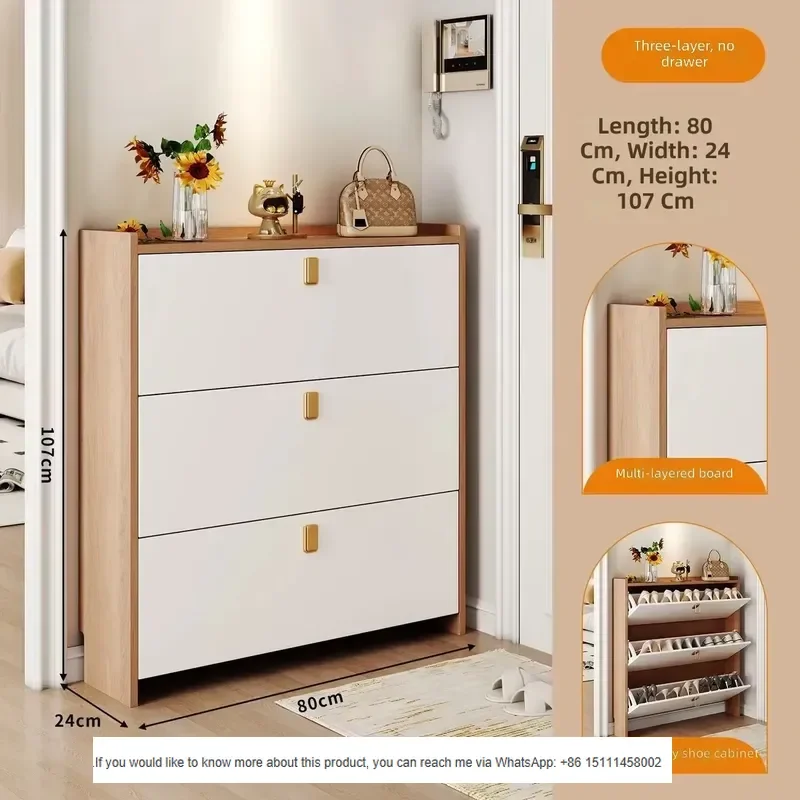 Custom-made Modular Multi-layered Wooden Ultra-thin Modern Shoe Cabinet Living Room Storage Solution for Narrow Corridors