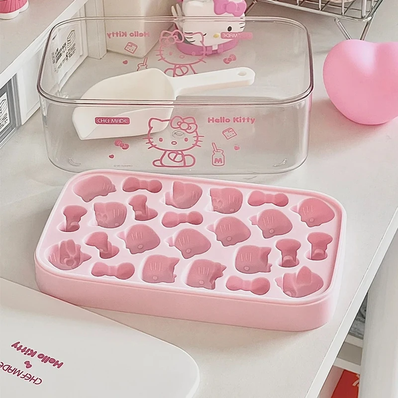 

Kawaii Pink 3D Hello Kitty Silicone Press Ice Tray Mold Cute Charm Home Refrigerator Ice Storage Box Birthday Gift