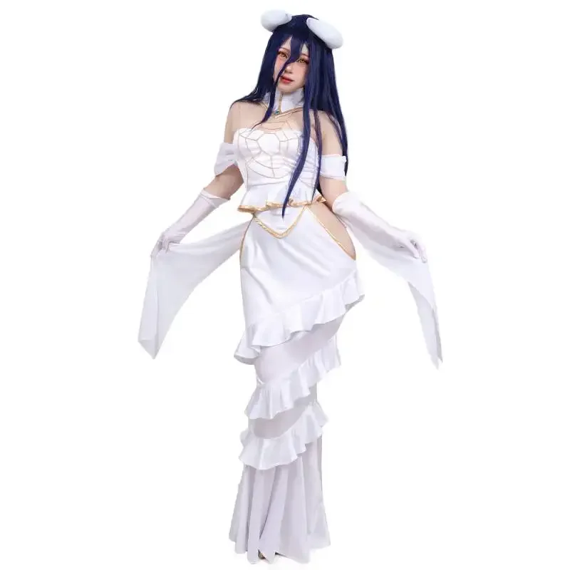 In Stock DAZCOS Anime Overlord Albedo Cosplay Costume Halloween Christmas Costume Cos Women White Dress Overlord Albedo Cosplay