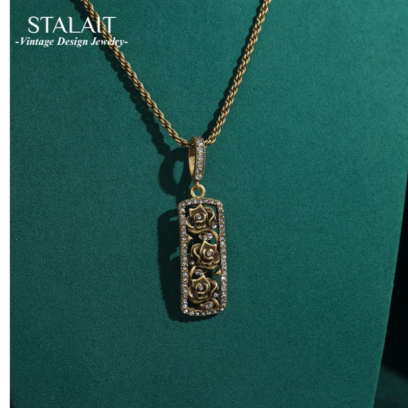 

Vintage Rose Hollow Camellia Flower Pendant Necklace Rhinestone Gold Color Chain Wedding Luxury Brands Valentine Day Gift 2025