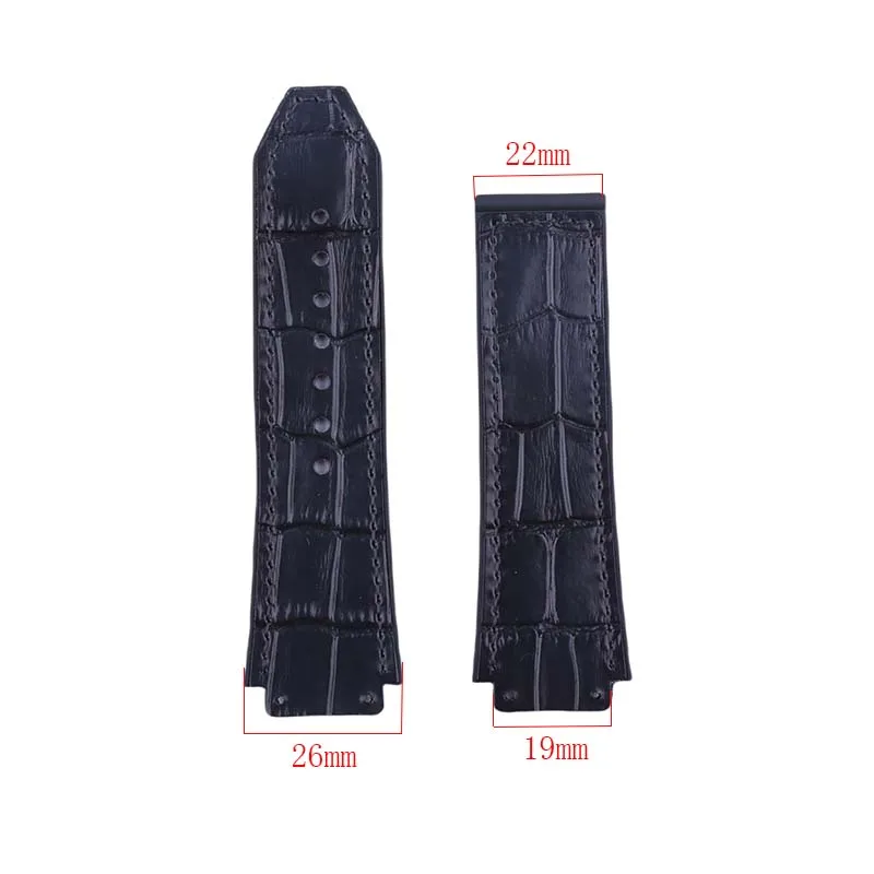 Watch Strap for Hublot Classic Fusion Big Bang 26mmx19mmx22mm Black Leather Watch Band Silicone Bottom Strap Replacement Men
