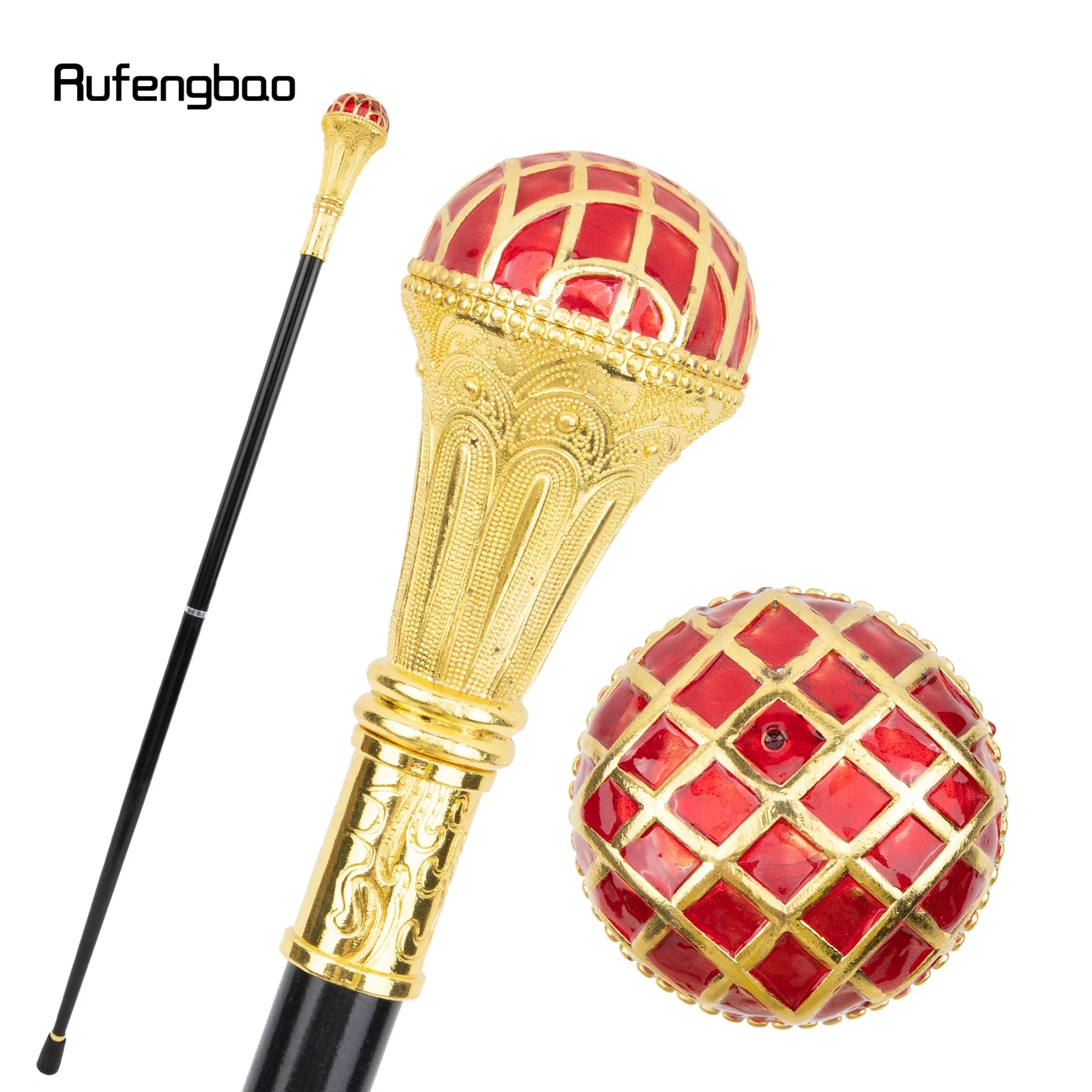 

Red Ball Type Golden Walking Cane Fashion Walking Stick Gentleman Elegant Cosplay Cane Knob Crosier Performance Stage Cane 93cm