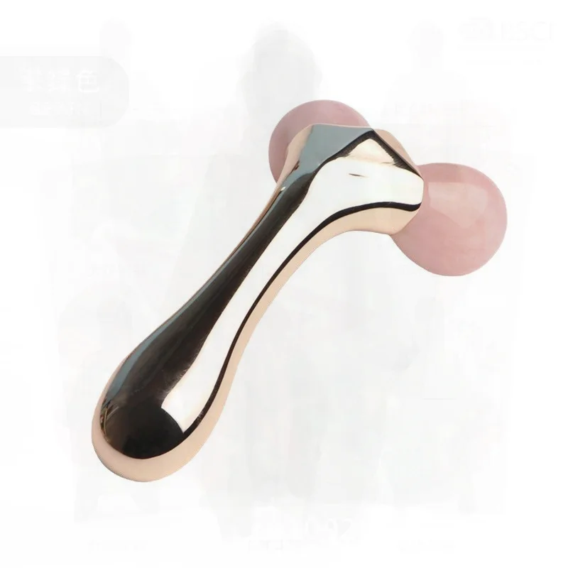 Natural Crystal Jade Face Roller Massager for Eye Beauty Lift Firming V-Shape Zinc Alloy Handheld Face Slimming Tool