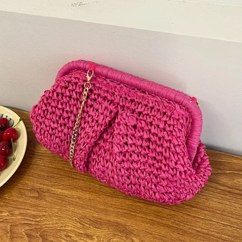 Grass Woven Bags Designed By Female Niche Woven Chain Shoulder Bag Crossbody Bag Popular Handheld Dinner Bag