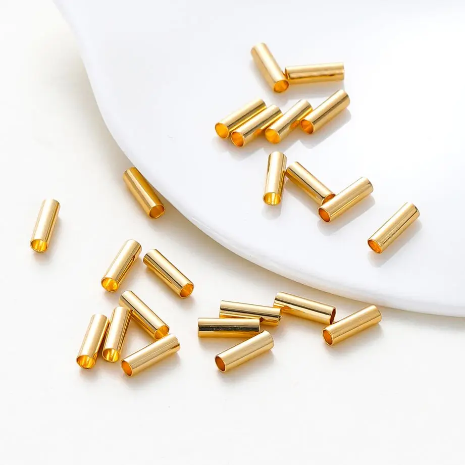 

100Pcs 5-7mm 14K/18K Gold Plated Straight Long Tube Brass Beads Necklace Loose Spacer Beads for DIY Jewelry Making Accessories