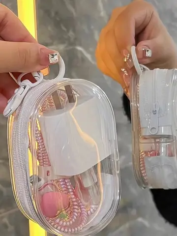 Portable Mini Clear Zipper Storage Bag - Space-Saving Organizer for Earphones & Chargers, Versatile with Handy Keychain Loop
