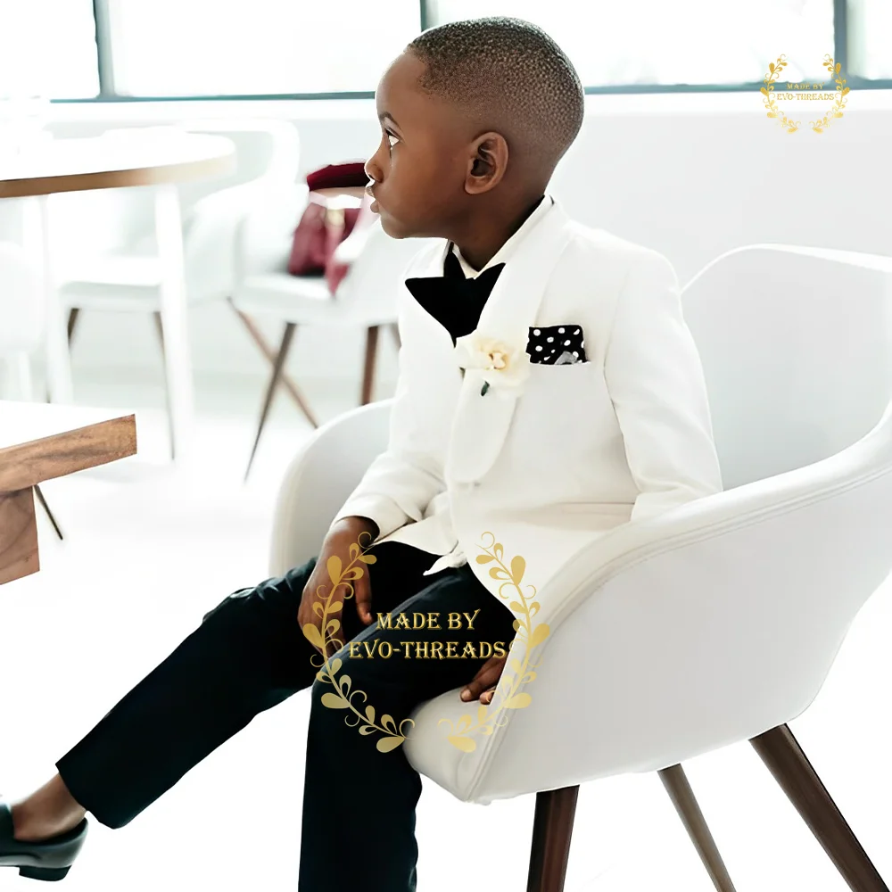 Kids' 2-piece formal set (jacket+pants) shawl lapel ivory blazer customized tailcoat for boys' wedding dance Xmas birthday party