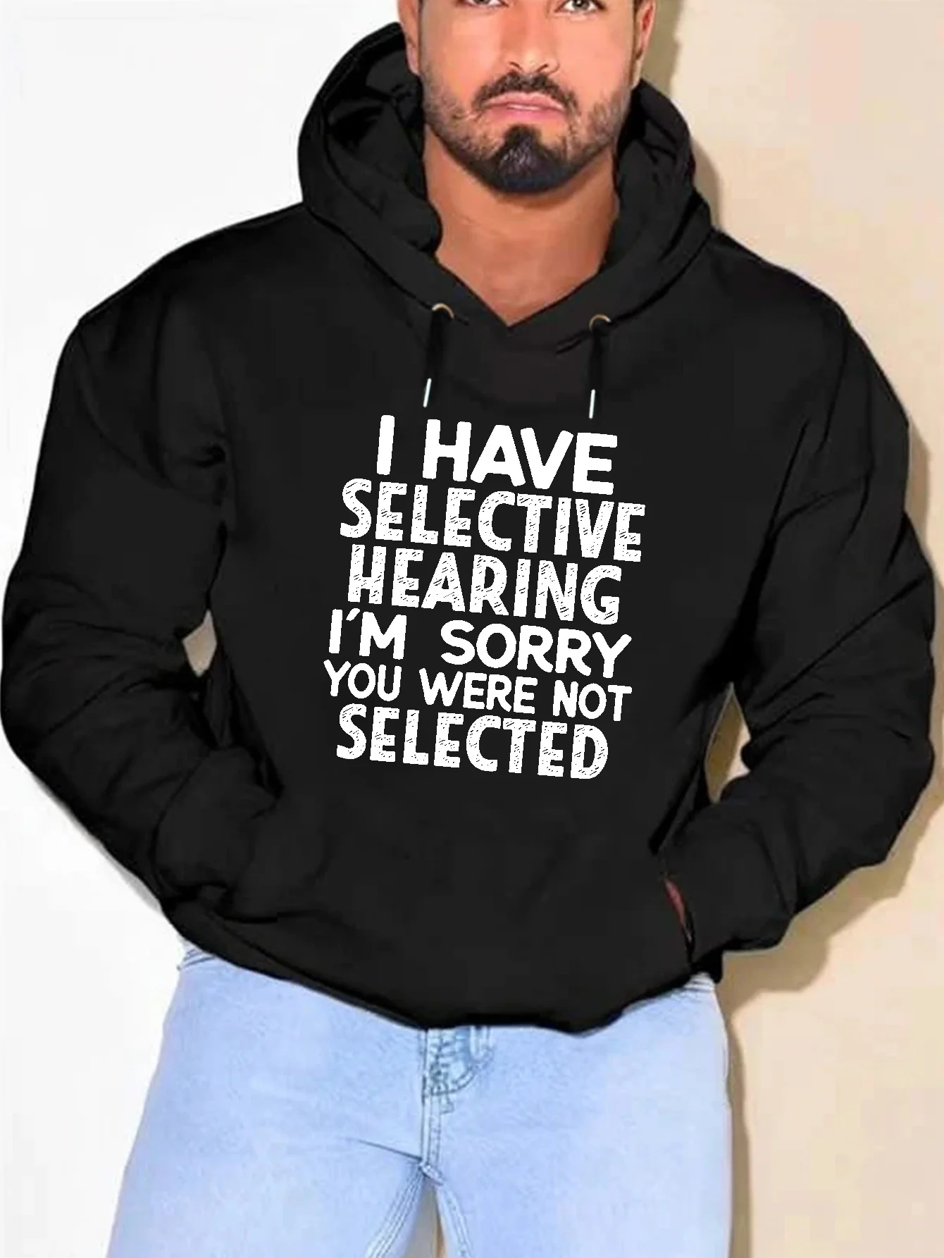 

Men's printed hooded sweatshirt, comfortable stretch long-sleeved pullover, casual wool fleece hooded sweater