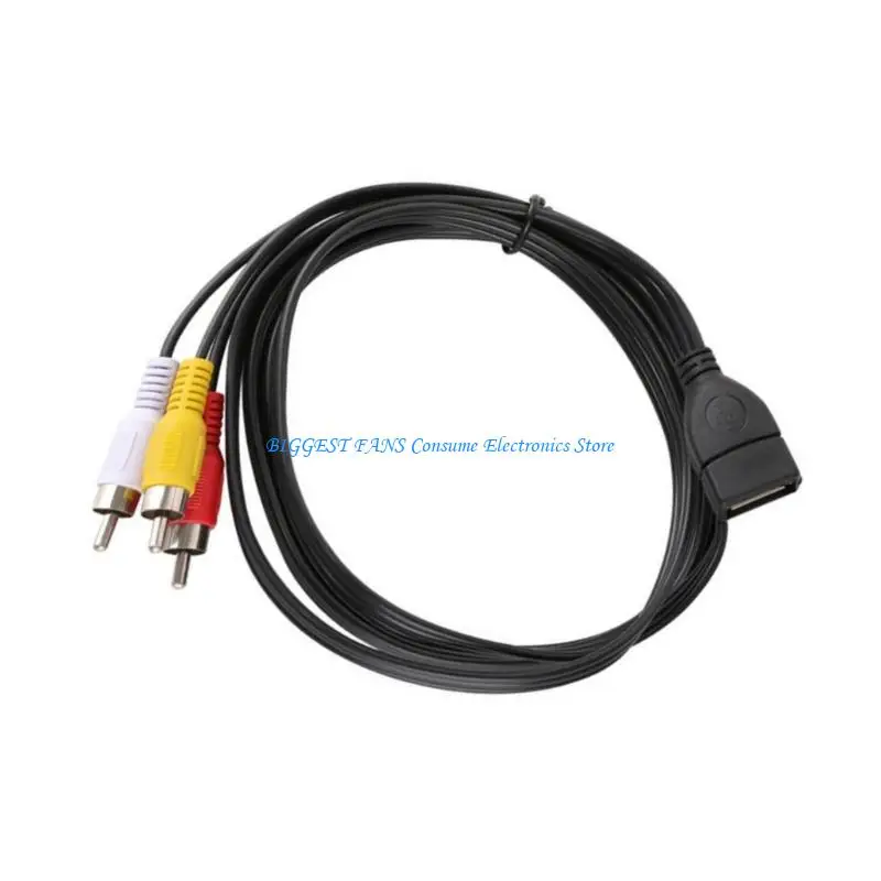 

F68B 150cm USB To 3RCA Male Cable Connection TVs Players Smartphones And More