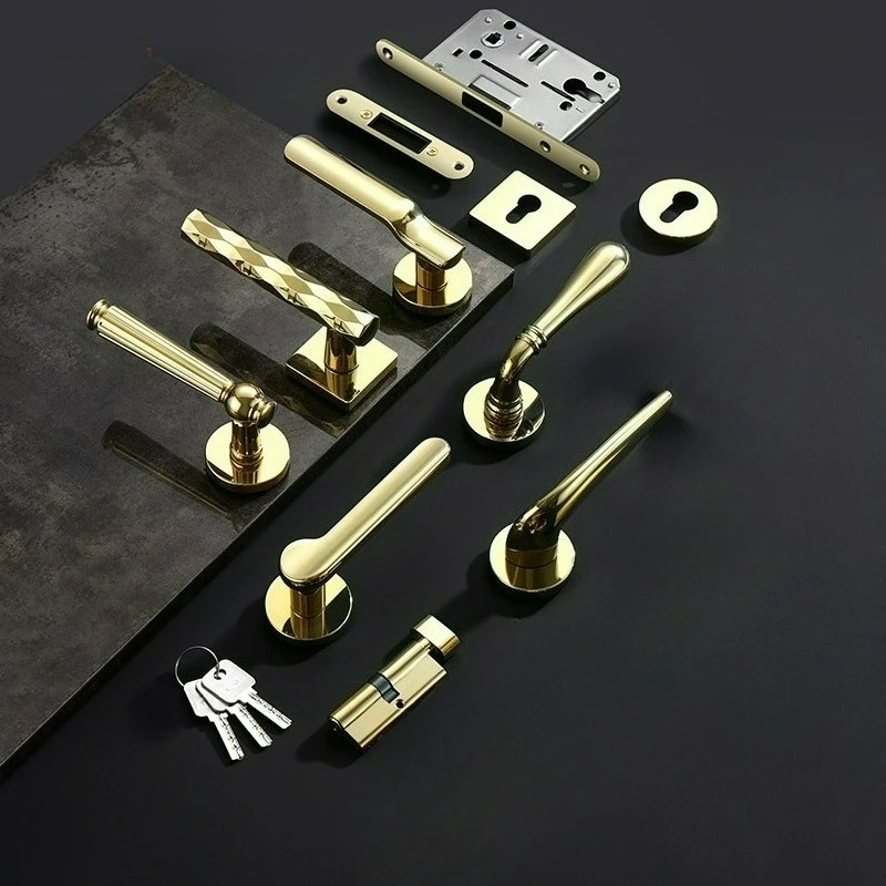 French Luxury Gold Zinc Alloy Bedroom Door Handle, Silent Indoor Bedroom Door Lock, Household Wooden Door Lock (7255 Lock Body)
