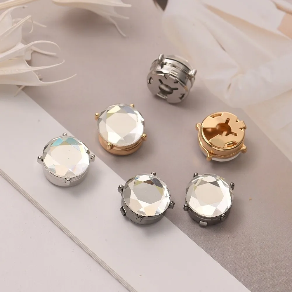 Round Rhinestone Heart Shape Cufflinks Elegant Vintage Flower Sleeve Button Brass Base Sparkling Button Cover Clip Men Women